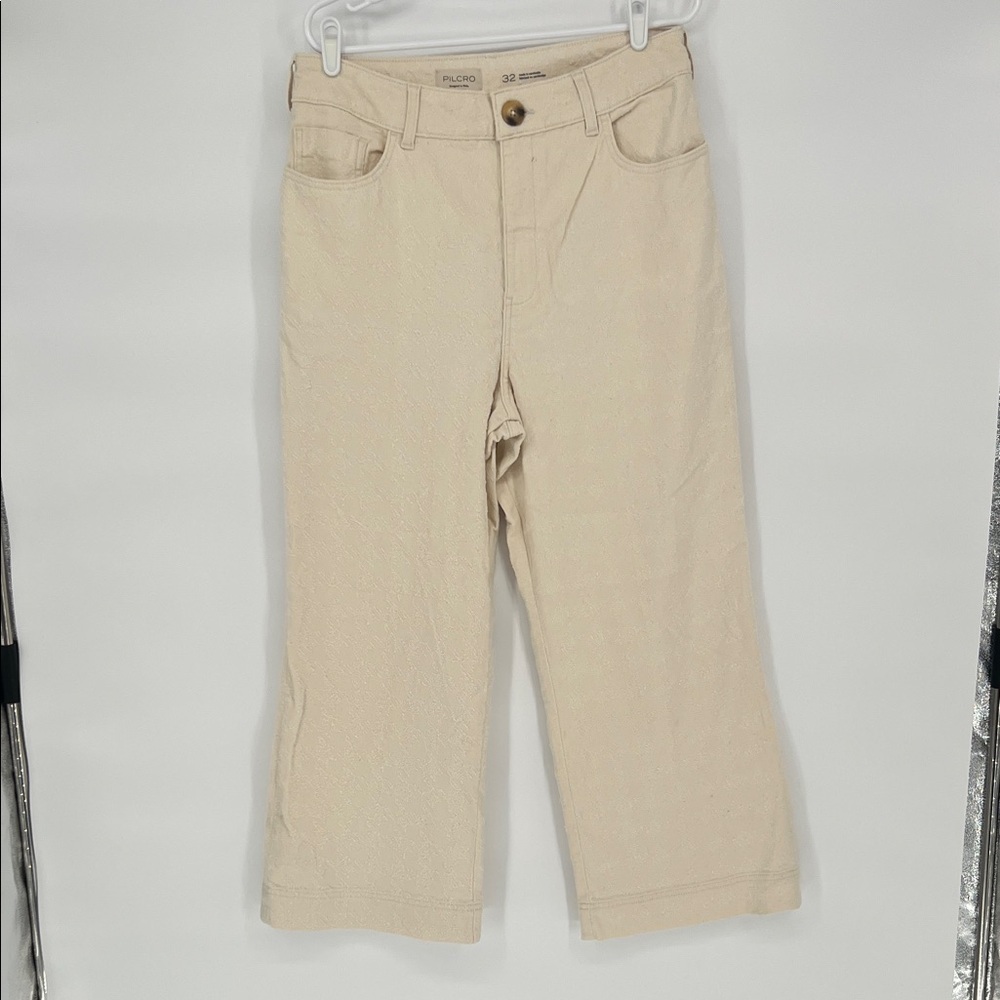 NWT Anthropologie Size 32 Pilcro The Skipper Wide Leg Jeans Textured Cream